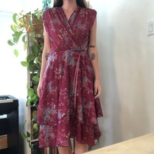 Maroon Vintage Floral Dress